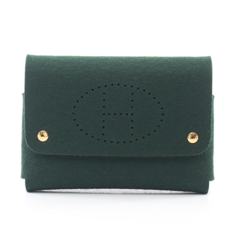 Hermes Etui Carte GM playing card case, handbag, pouch, felt, women's, green.
